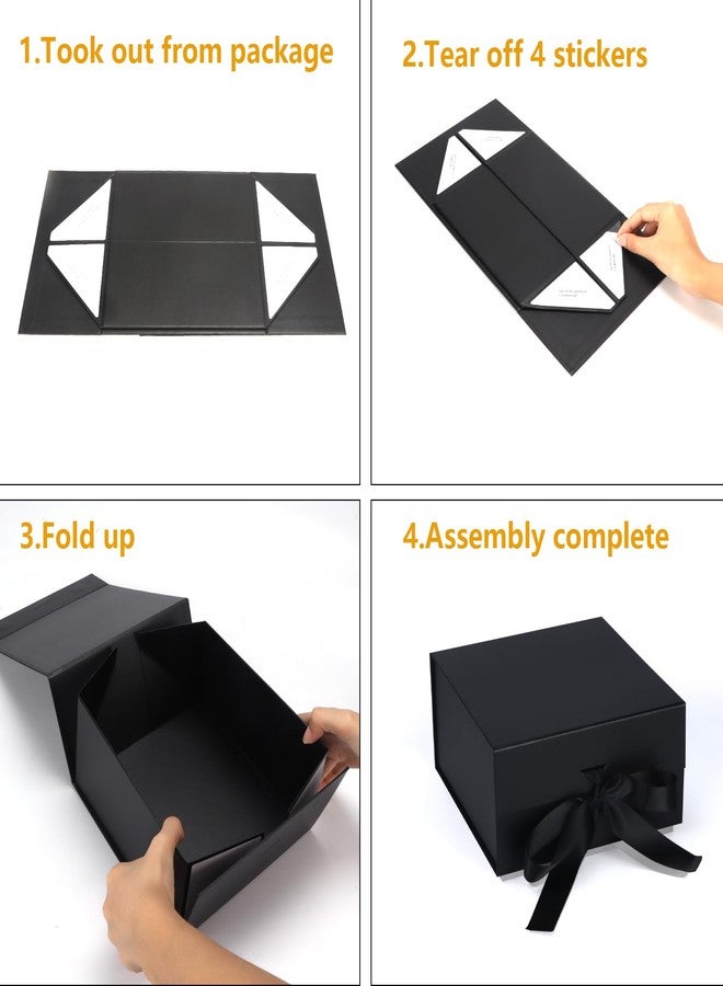 Giftgarden 4 Pack 8”x8”x4” Black Gift Boxes with Ribbon Magnetic Lids, Square Collapsible Gift Wrap Box Magnet Clourse for Present, Christmas, Birthday, Wedding, Valentines, Bridesmaid Proposal Box - Image 3